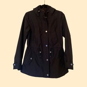 Black utility rain jacket, from Costco